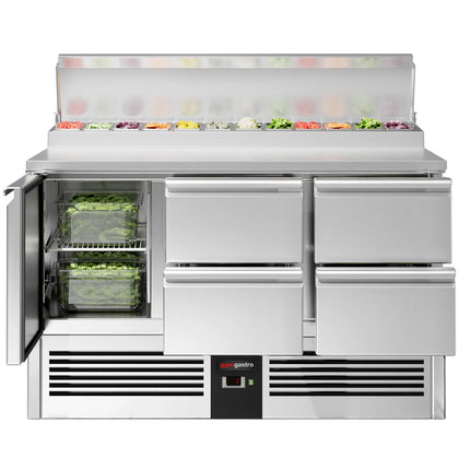 GGM Gastro Commercial Saladette Prep Counter PREMIUM - 1368x700mm - with 1 Door & 4 Drawers - for 8x GN 1/6