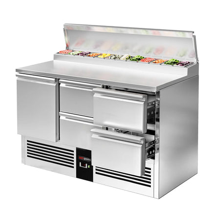 GGM Gastro Commercial Saladette Prep Counter PREMIUM - 1368x700mm - with 1 Door & 4 Drawers - for 8x GN 1/6