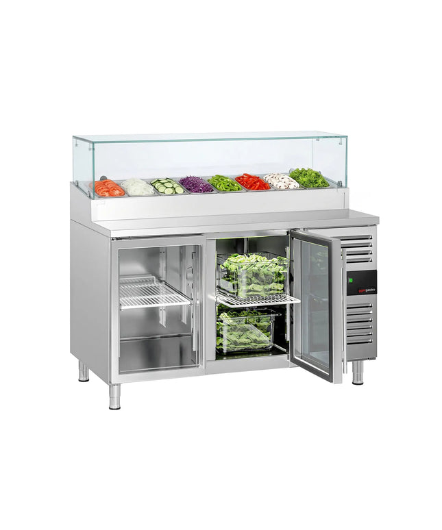 GGM Gastro Commercial Saladette Prep Counter PREMIUM - 1510x800mm - with 2 Glass Doors - for 8x GN 1/3
