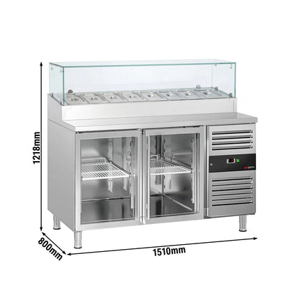 GGM Gastro Commercial Saladette Prep Counter PREMIUM - 1510x800mm - with 2 Glass Doors - for 8x GN 1/3