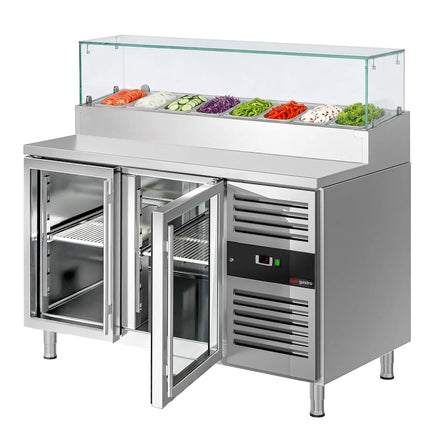 GGM Gastro Commercial Saladette Prep Counter PREMIUM - 1510x800mm - with 2 Glass Doors - for 8x GN 1/3