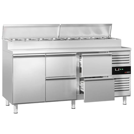 GGM Gastro Commercial Saladette Prep Counter PREMIUM - 1795mm - with 1 Door & 4 Drawers - for 8x GN 1/3