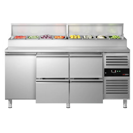 GGM Gastro Commercial Saladette Prep Counter PREMIUM - 1795mm - with 1 Door & 4 Drawers - for 8x GN 1/3