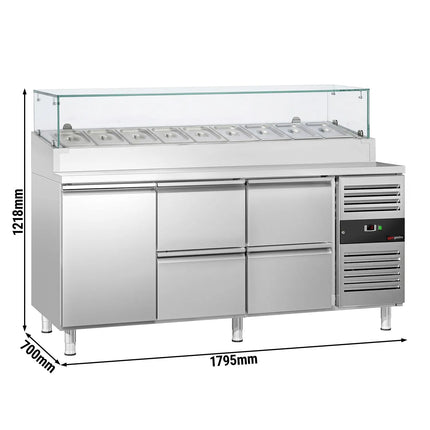 GGM Gastro Commercial Saladette Prep Counter PREMIUM - 1795x700mm - 1 Door & 4 Drawers - for 9x GN 1/3