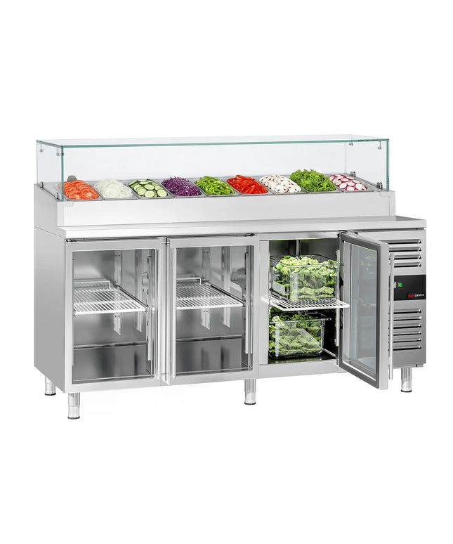 GGM Gastro Commercial Saladette Prep Counter PREMIUM - 1795x700mm - 3 Glass Doors - topper for 9x GN 1/3