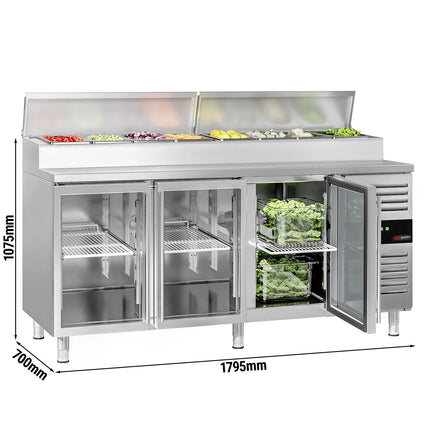 GGM Gastro Commercial Saladette Prep Counter PREMIUM - 1795x700mm - 3 Glass Doors - for 8x GN 1/3