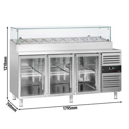 GGM Gastro Commercial Saladette Prep Counter PREMIUM - 1795x700mm - 3 Glass Doors - topper for 9x GN 1/3