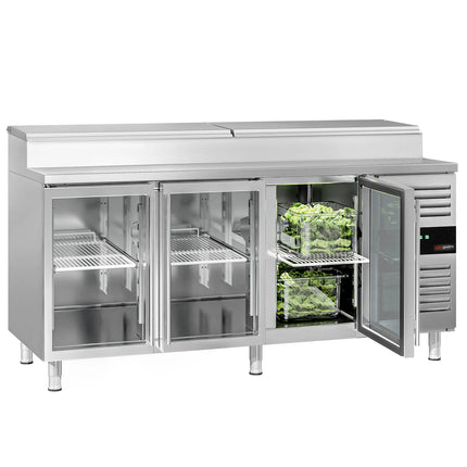 GGM Gastro Commercial Saladette Prep Counter PREMIUM - 1795x700mm - 3 Glass Doors - for 8x GN 1/3