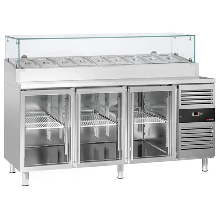 GGM Gastro Commercial Saladette Prep Counter PREMIUM - 1795x700mm - 3 Glass Doors - topper for 9x GN 1/3