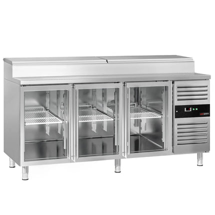 GGM Gastro Commercial Saladette Prep Counter PREMIUM - 1795x700mm - 3 Glass Doors - for 8x GN 1/3