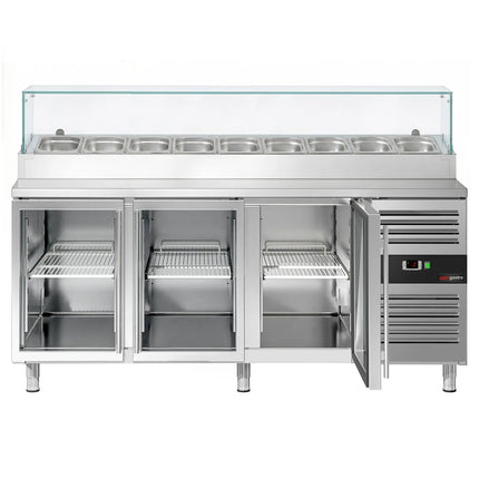 GGM Gastro Commercial Saladette Prep Counter PREMIUM - 1795x700mm - 3 Glass Doors - topper for 9x GN 1/3