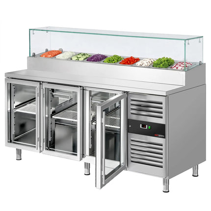 GGM Gastro Commercial Saladette Prep Counter PREMIUM - 1795x700mm - 3 Glass Doors - topper for 9x GN 1/3