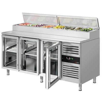 GGM Gastro Commercial Saladette Prep Counter PREMIUM - 1795x700mm - 3 Glass Doors - for 8x GN 1/3