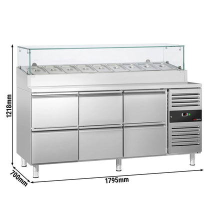 GGM Gastro Commercial Saladette Prep Counter PREMIUM - 1795x700mm - 6 Drawers - for 9x GN 1/3