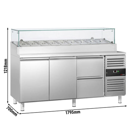 GGM Gastro Commercial Saladette Prep Counter PREMIUM - 1795x700mm - with 2 Doors & 2 Drawers - for 9x GN 1/3