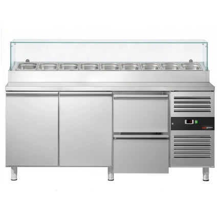 GGM Gastro Commercial Saladette Prep Counter PREMIUM - 1795x700mm - with 2 Doors & 2 Drawers - for 9x GN 1/3
