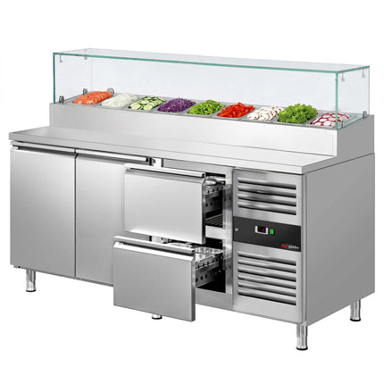 GGM Gastro Commercial Saladette Prep Counter PREMIUM - 1795x700mm - with 2 Doors & 2 Drawers - for 9x GN 1/3