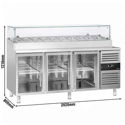 GGM Gastro Commercial Saladette Prep Counter PREMIUM - 2020x800mm - 3 Glass Doors - for 10x GN 1/3