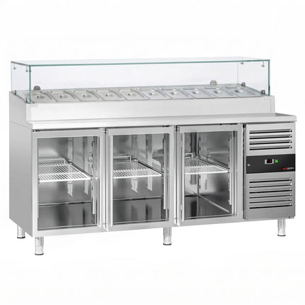 GGM Gastro Commercial Saladette Prep Counter PREMIUM - 2020x800mm - 3 Glass Doors - for 10x GN 1/3