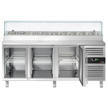 GGM Gastro Commercial Saladette Prep Counter PREMIUM - 2020x800mm - 3 Glass Doors - for 10x GN 1/3