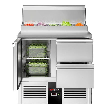 GGM Gastro Commercial Saladette Prep Counter PREMIUM - 900x700mm - 1 Door & 2 Drawers - for 5x GN 1/6