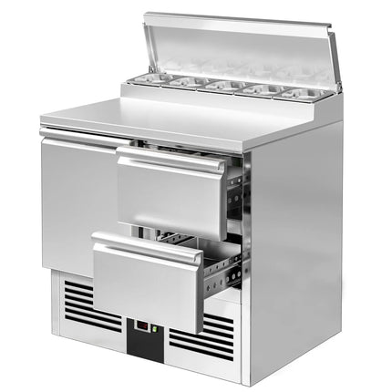 GGM Gastro Commercial Saladette Prep Counter PREMIUM - 900x700mm - 1 Door & 2 Drawers - for 5x GN 1/6