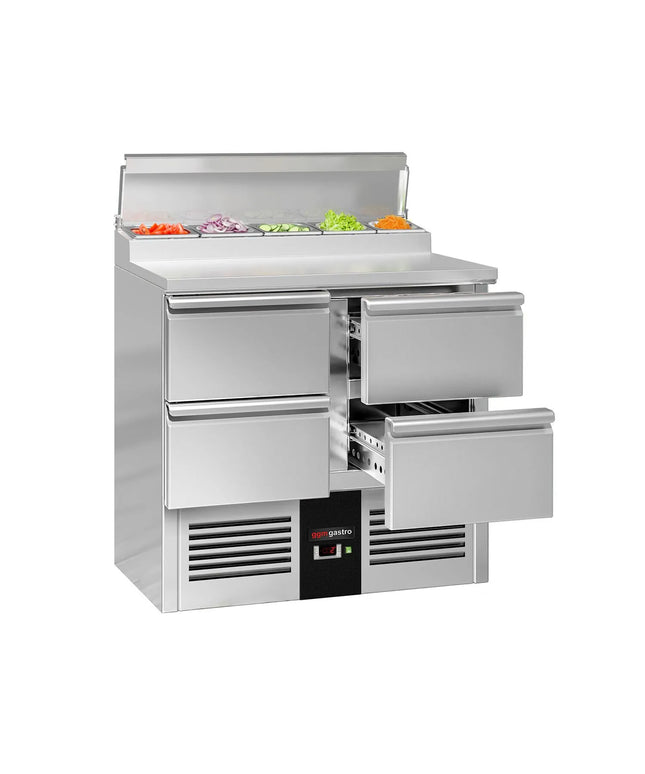 GGM Gastro Commercial Saladette Prep Counter PREMIUM - 900x700mm - 4 Drawers - topper for 5x GN 1/6