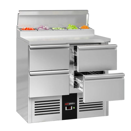 GGM Gastro Commercial Saladette Prep Counter PREMIUM - 900x700mm - 4 Drawers - topper for 5x GN 1/6