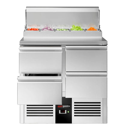 GGM Gastro Commercial Saladette Prep Counter PREMIUM - 900x700mm - 4 Drawers - topper for 5x GN 1/6