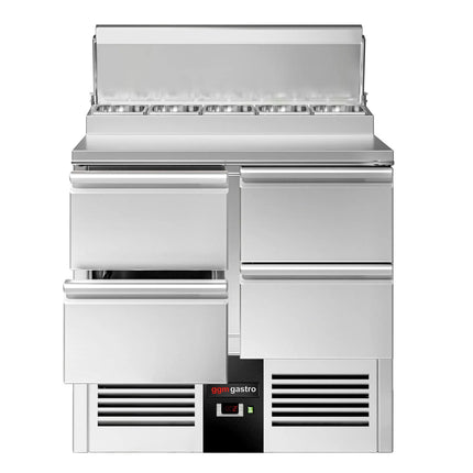 GGM Gastro Commercial Saladette Prep Counter PREMIUM - 900x700mm - 4 Drawers - topper for 5x GN 1/6