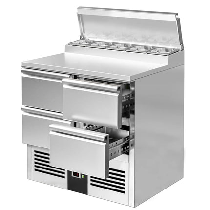 GGM Gastro Commercial Saladette Prep Counter PREMIUM - 900x700mm - 4 Drawers - topper for 5x GN 1/6