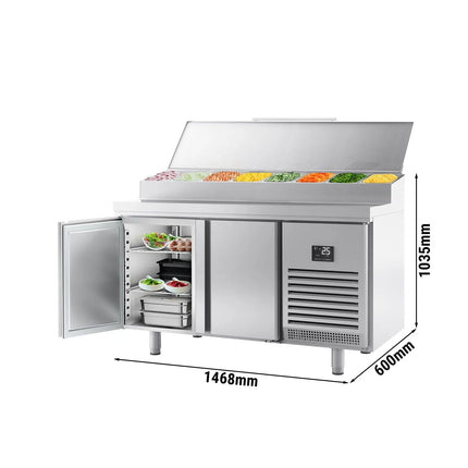 GGM Gastro Commercial Saladette Prep Counter - Slimline - 1468x600mm - 2 Doors - topper for 8x GN 1/4