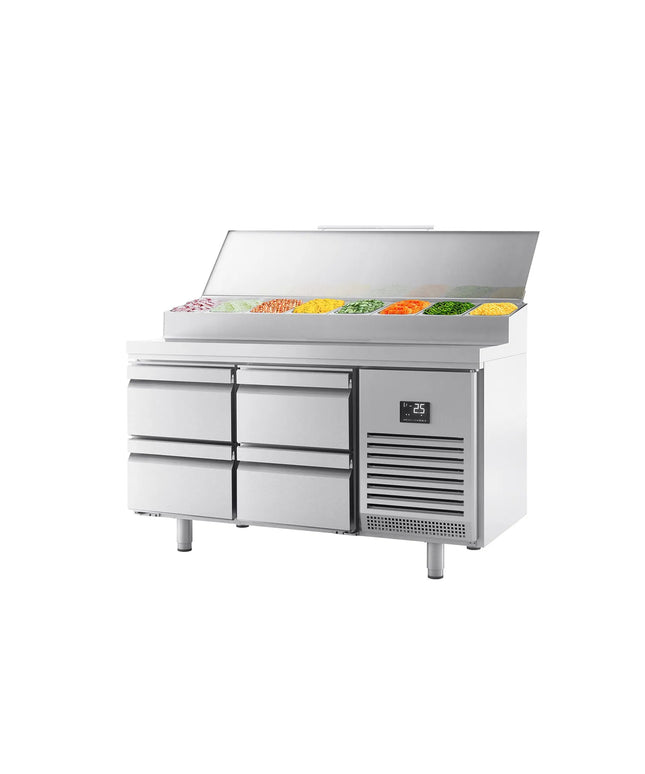 GGM Gastro Commercial Saladette Prep Counter Slimline - 1468x600mm - with 4 Drawers - topper for 8x GN 1/4