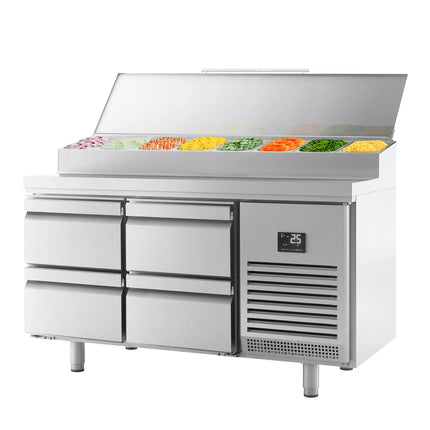 GGM Gastro Commercial Saladette Prep Counter Slimline - 1468x600mm - with 4 Drawers - topper for 8x GN 1/4