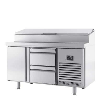 GGM Gastro Commercial Saladette Prep Counter Slimline - 1468x600mm - with 1 Door & 2 Drawers - topper for 8x GN 1/4