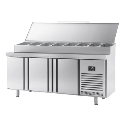 GGM Gastro Commercial Saladette Prep Counter Slimline - 1960x600mm - 3 Doors - for 11x GN 1/4