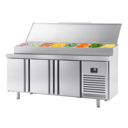 GGM Gastro Commercial Saladette Prep Counter Slimline - 1960x600mm - 3 Doors - for 11x GN 1/4