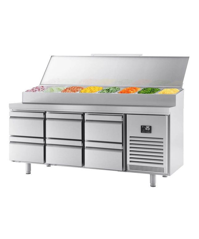 GGM Gastro Commercial Saladette Prep Counter Slimline - 1960x600mm - 6 Drawers - topper for 11x GN 1/4