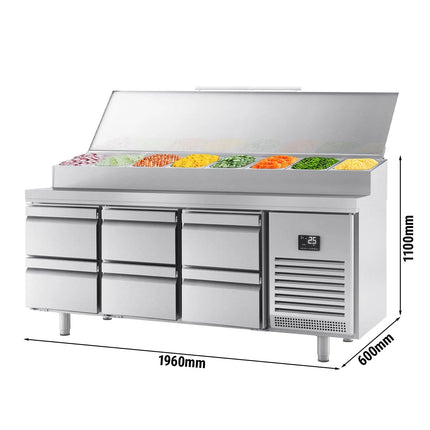 GGM Gastro Commercial Saladette Prep Counter Slimline - 1960x600mm - 6 Drawers - topper for 11x GN 1/4