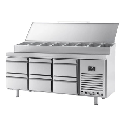 GGM Gastro Commercial Saladette Prep Counter Slimline - 1960x600mm - 6 Drawers - topper for 11x GN 1/4
