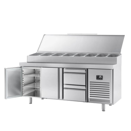 GGM Gastro Commercial Saladette Prep Counter Slimline - 1960x600mm - with 2 Doors & 2 Drawers - topper for 11x GN 1/4