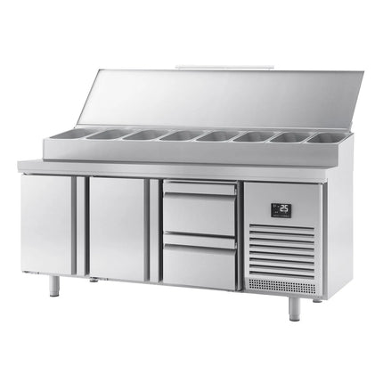 GGM Gastro Commercial Saladette Prep Counter Slimline - 1960x600mm - with 2 Doors & 2 Drawers - topper for 11x GN 1/4