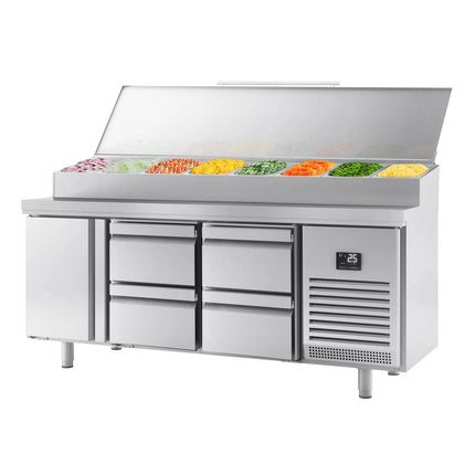 GGM Gastro Commercial Saladette Prep Counter Slimline - 1960x600mm - with 1 Door & 4 Drawers - topper for 11x GN 1/4