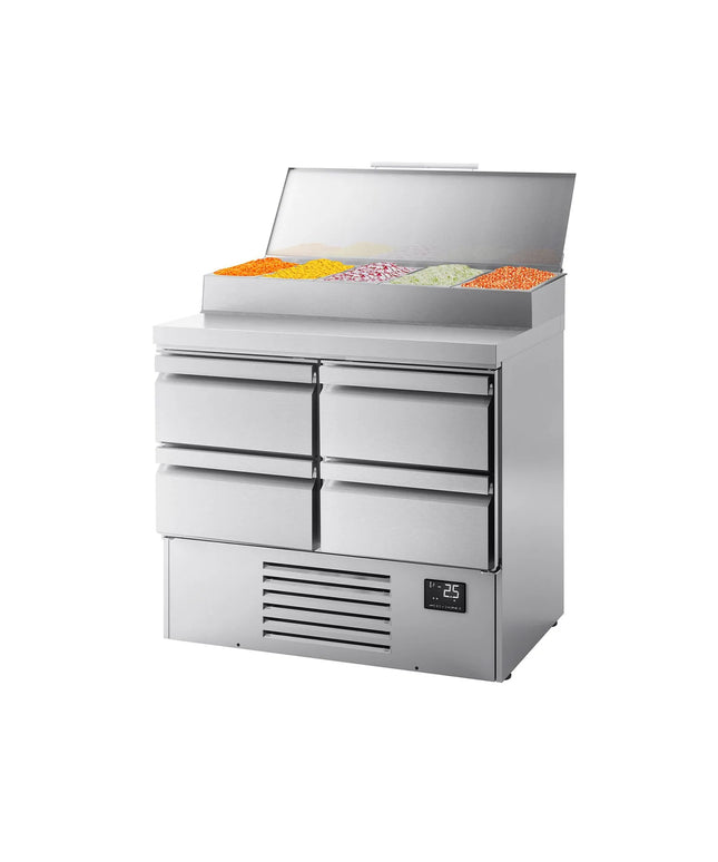 GGM Gastro Commercial Saladette Prep Counter - Slimline - 978x700mm - 4 Drawers - for 5x GN 1/4