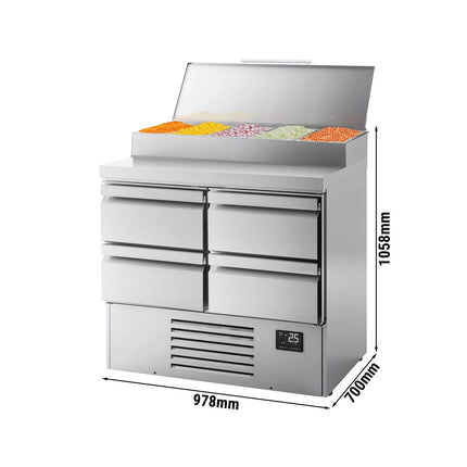 GGM Gastro Commercial Saladette Prep Counter - Slimline - 978x700mm - 4 Drawers - for 5x GN 1/4
