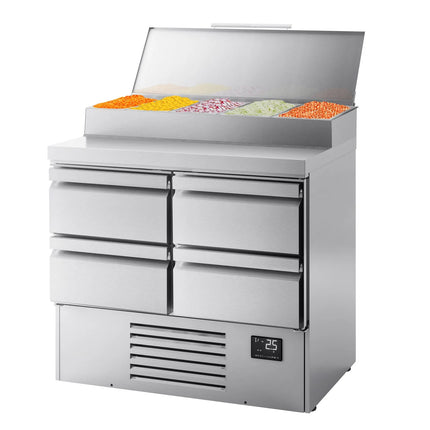 GGM Gastro Commercial Saladette Prep Counter - Slimline - 978x700mm - 4 Drawers - for 5x GN 1/4