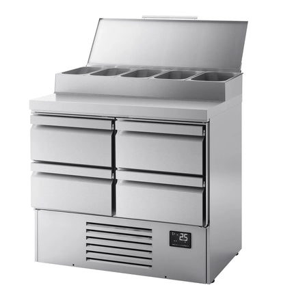 GGM Gastro Commercial Saladette Prep Counter - Slimline - 978x700mm - 4 Drawers - for 5x GN 1/4