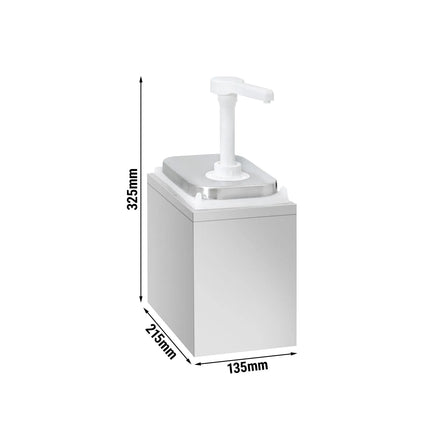 GGM Gastro Commercial Sauce Dispenser with Pump - 2 litres - Stainless steel 18/8 - 135x215x325mm - adjustable dose - with container - incl. stainless steel frame