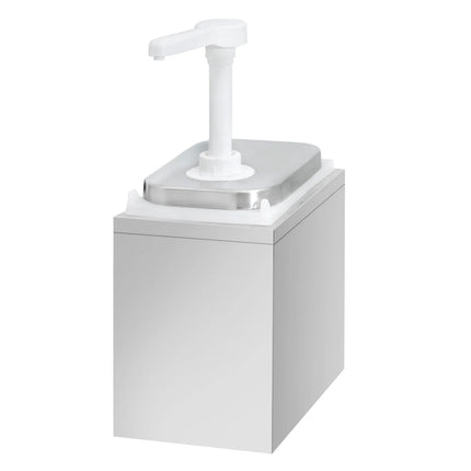 GGM Gastro Commercial Sauce Dispenser with Pump - 2 litres - Stainless steel 18/8 - 135x215x325mm - adjustable dose - with container - incl. stainless steel frame