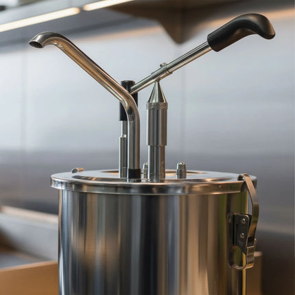 GGM Gastro Commercial Sauce Dispenser with Pump - 8 litres - Stainless steel - 215x430mm - adjustable dose - with container - 25–40g per pump